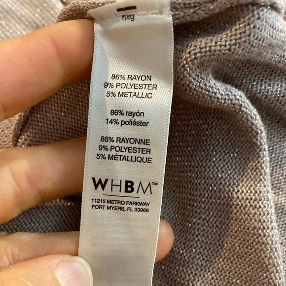 White House Black Market soft pink‎ metallic open front shawl collar cardigan - Picture 4 of 7